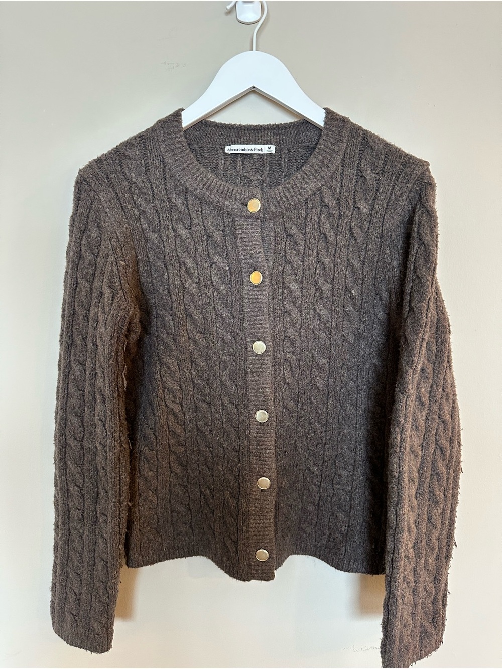 Abercrombie & Fitch Chocolate Brown Cable-Knit Button Cardigan - Picture 6 of 10